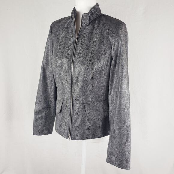Juliana Collezione Jacket Women 4 Snakeskin Grey Peplum Full Zip Made USA - Picture 1 of 9